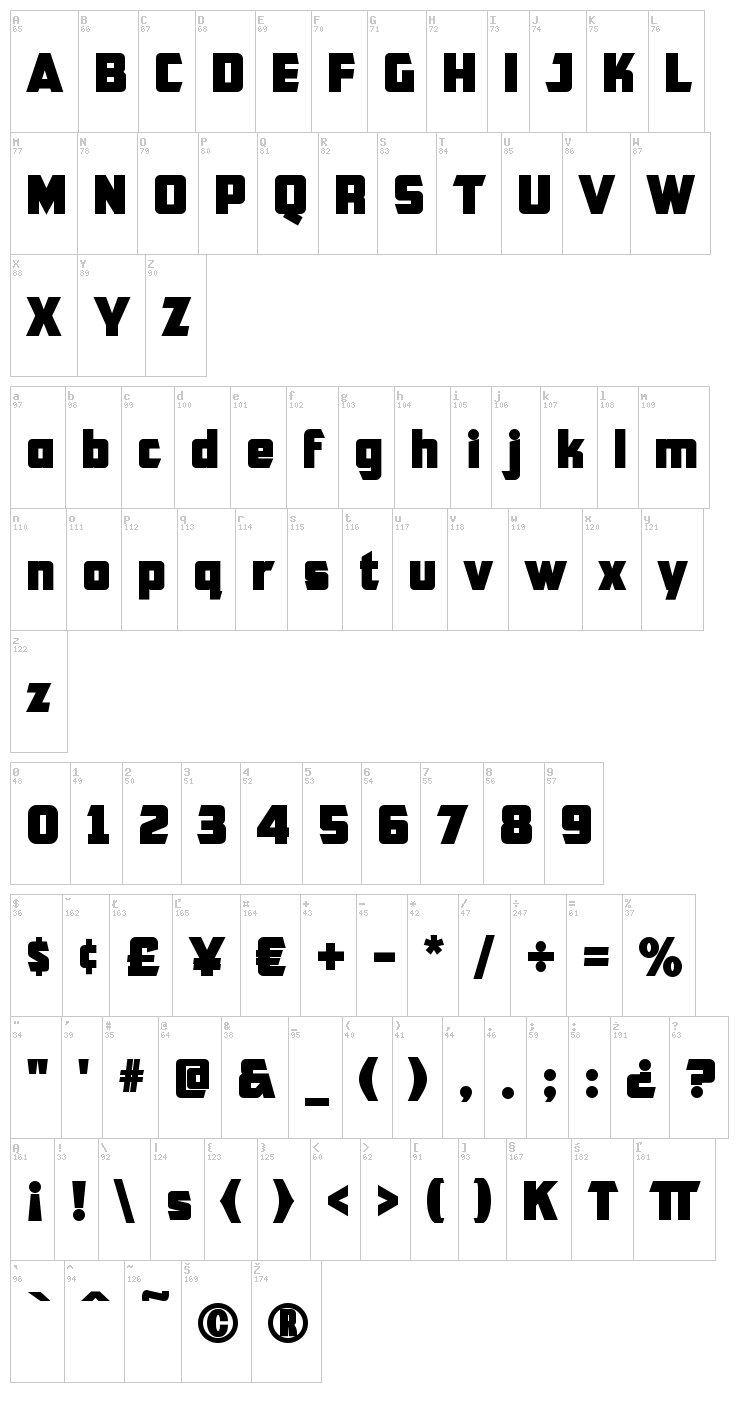 CFB1 American Patriot font map